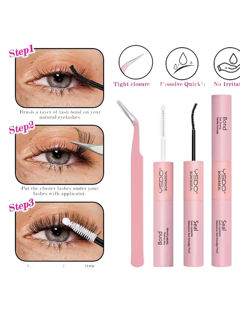Professional Individual Cluster Lashes Kit 30D-100D - DIY Eyelash Extensions with Bond, Seal, and Tweezers - Mixed Lengths 8-16mm - Image 4